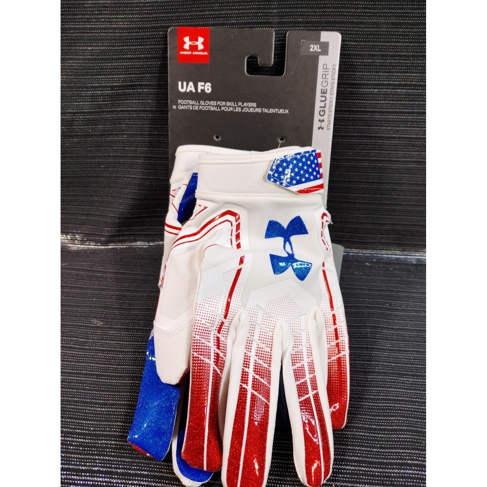 UA Under Armour F6 Football Gloves Glue Grip Size 2XL Stars & Stripes Skill - Picture 4 of 5